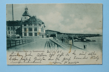 Postcard PC Bremen Geestemuende 1901 Fishing harbour Auction and packinghall Town architecture